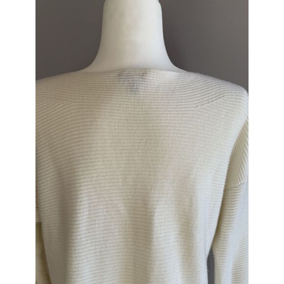 Talbots Lambswool Blend Sweater Boat Neck Ivory White Ribbed Knit Classic Large - Picture 10 of 16